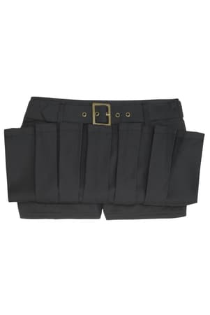 detail view of shorts of  Pleated Skort with Square Buckle Belt