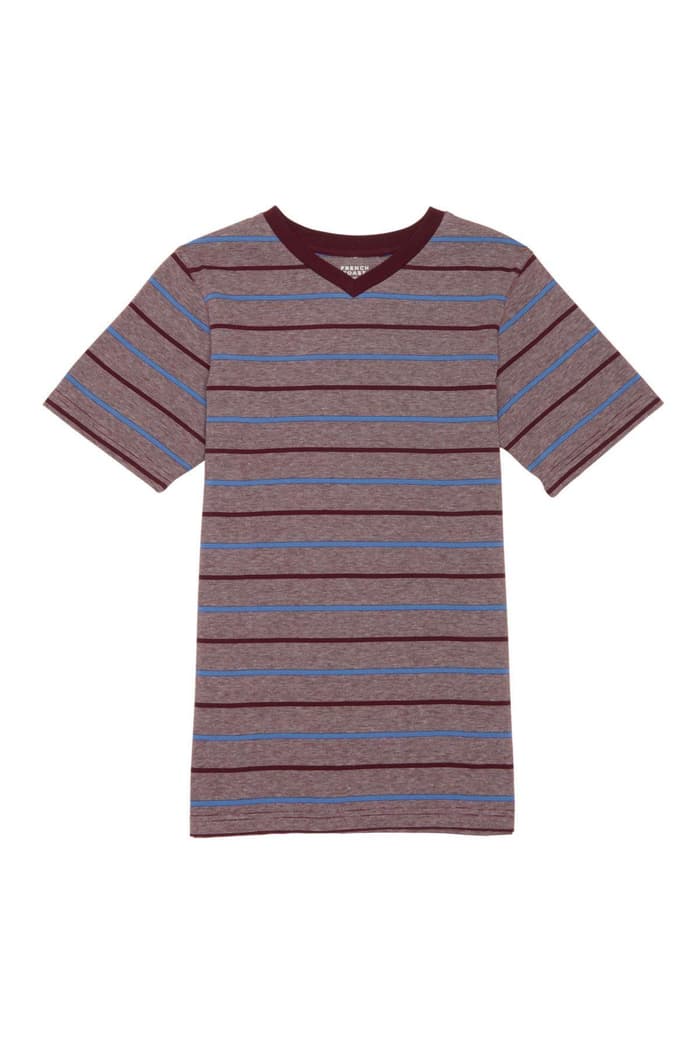 front view of  Short Sleeve Stripe V-Neck Tee