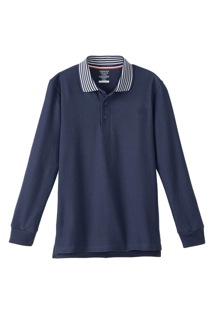 Front view of Long Sleeve Pique Polo Shirt with Harmony Logo 