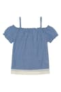 front view of  Short Sleeve Chambray Trim Top opens large image - 1 of 1