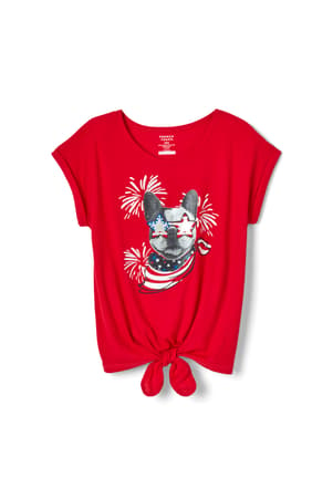 front view of  Tie Front Americana Graphic Tee