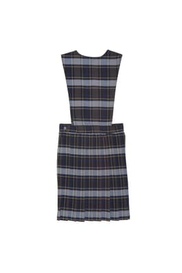 back view of  V-Neck Pleated Plaid Jumper