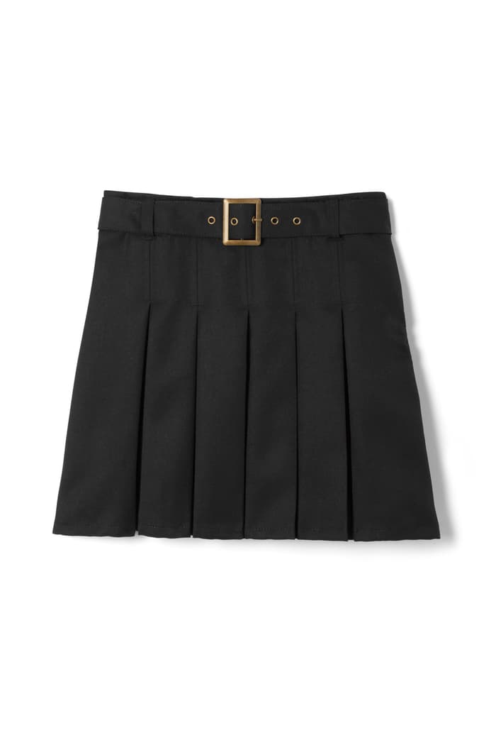 front view of  Pleated Skort with Square Buckle Belt