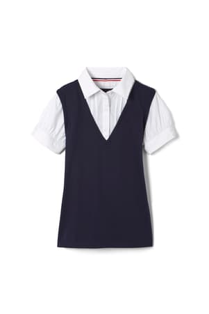 French Toast School Uniform Girls Short Sleeve Cardigan Blouse 2-fer 