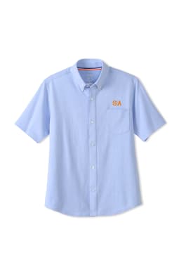 front view of  Short Sleeve Knit Oxford Shirt with Success Academy Logo