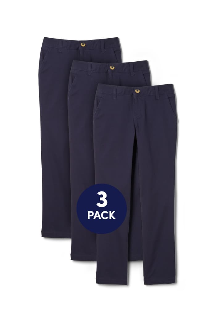 Front view of 3-Pack Girls' Straight Fit Stretch Twill Pant 