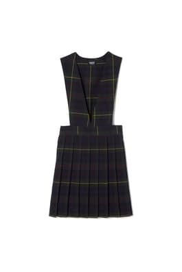 front view of  V-Neck Pleated Plaid Jumper - FINAL SALE