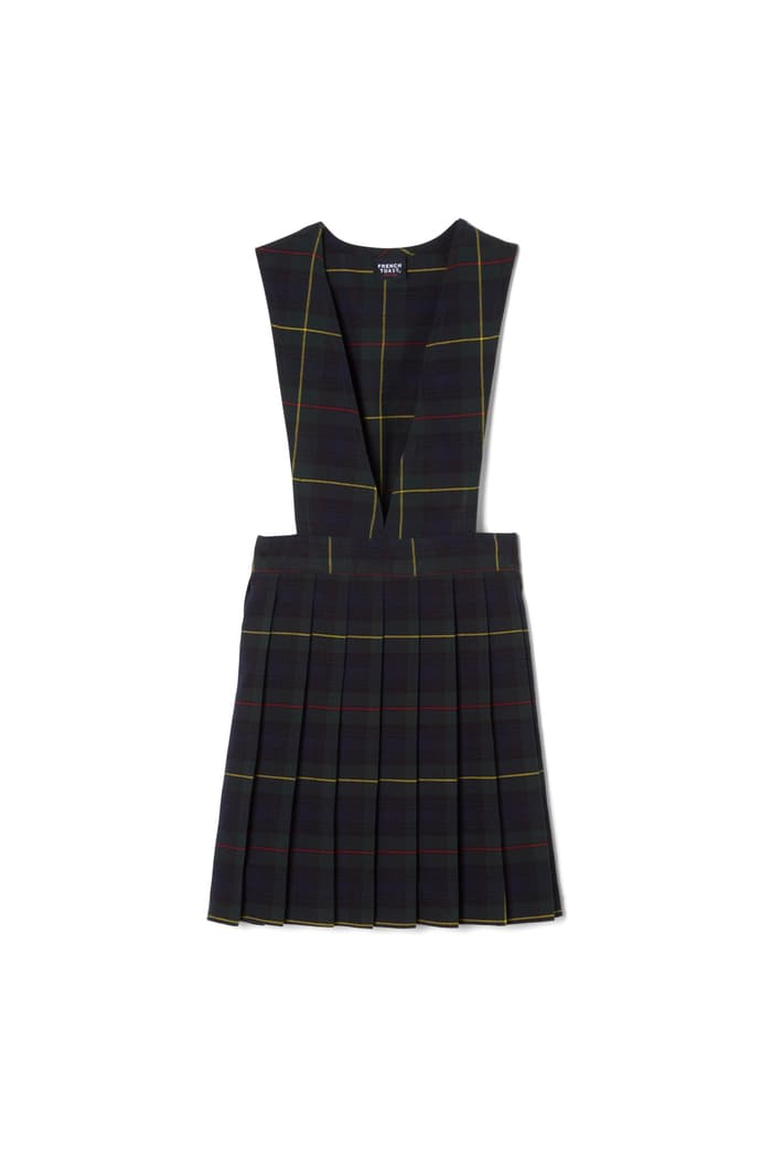 front view of  V-Neck Pleated Plaid Jumper - FINAL SALE
