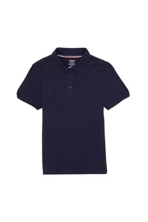 front view of  Short Sleeve Lace Yoke Polo