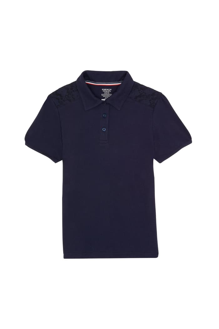front view of  Short Sleeve Lace Yoke Polo