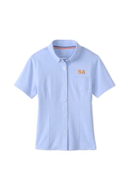 front view of  Short Sleeve Knit Oxford Blouse with Success Academy Logo