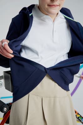 detail view of product on-figure of  Co-Ed Adaptive Fleece Hoodie