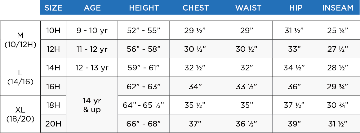 levis husky size chart