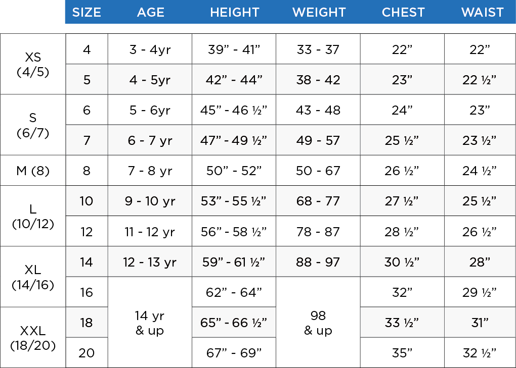 kids measurements chart