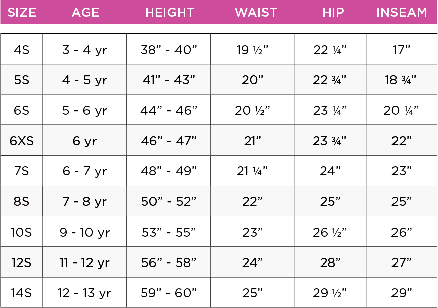 Girls Size Chart Customer Service French Toast French Toast