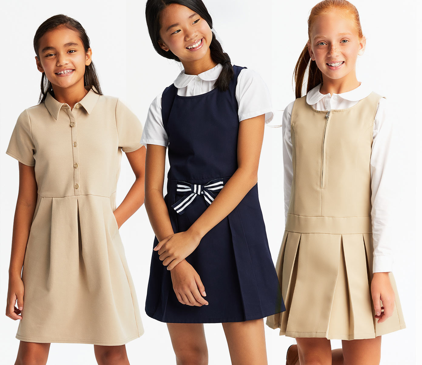 Three girls in school uniforms