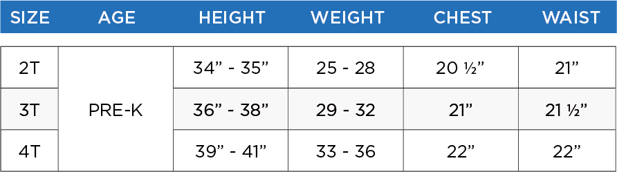 kid size chart shirt