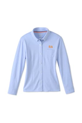 Front view of long sleeve knit oxford blouse with SA logo of  Girls' New Scholar Kit 5th to 6th Grade Option 2 (One FREE kit w/code)