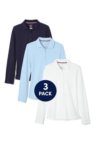 Long sleeve feminine fit polos. 3 pack of  3-Pack Long Sleeve Fitted Stretch Pique Polo (Feminine Fit)