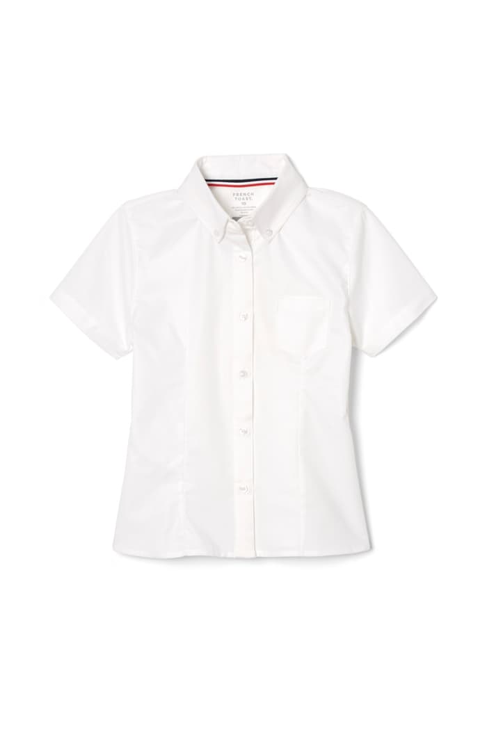 Front view of Short Sleeve Oxford Blouse with Princess Seams - FINAL SALE 