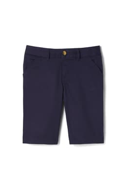 front view of navy short of  3-Pack Girls' Stretch Twill Bermuda Short