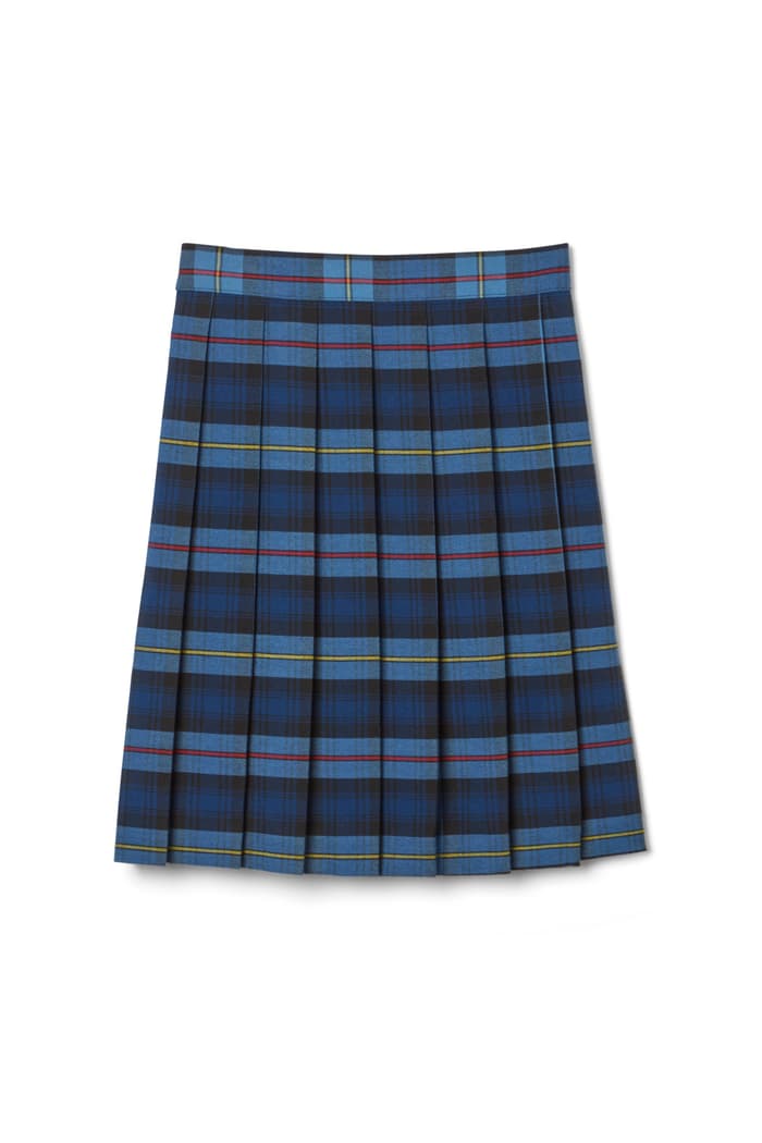 Front view of At The Knee Plaid Pleated Skirt - FINAL SALE 