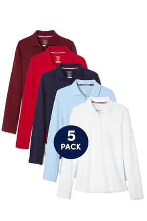 Long sleeve feminine fit pique polos. 5 pack of  5-Pack Long Sleeve Fitted Stretch Pique Polo (Feminine Fit)