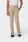 Girl in khaki French Toast girls&#39; slim fit stretch twill pant, front view showing slim leg and on seam pockets.  of  Girls' Slim Fit Stretch Twill Pant opens large image - 3 of 5