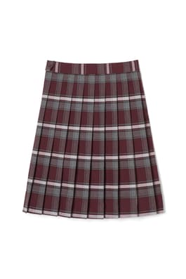 back view of  Below The Knee Plaid Pleated Skirt