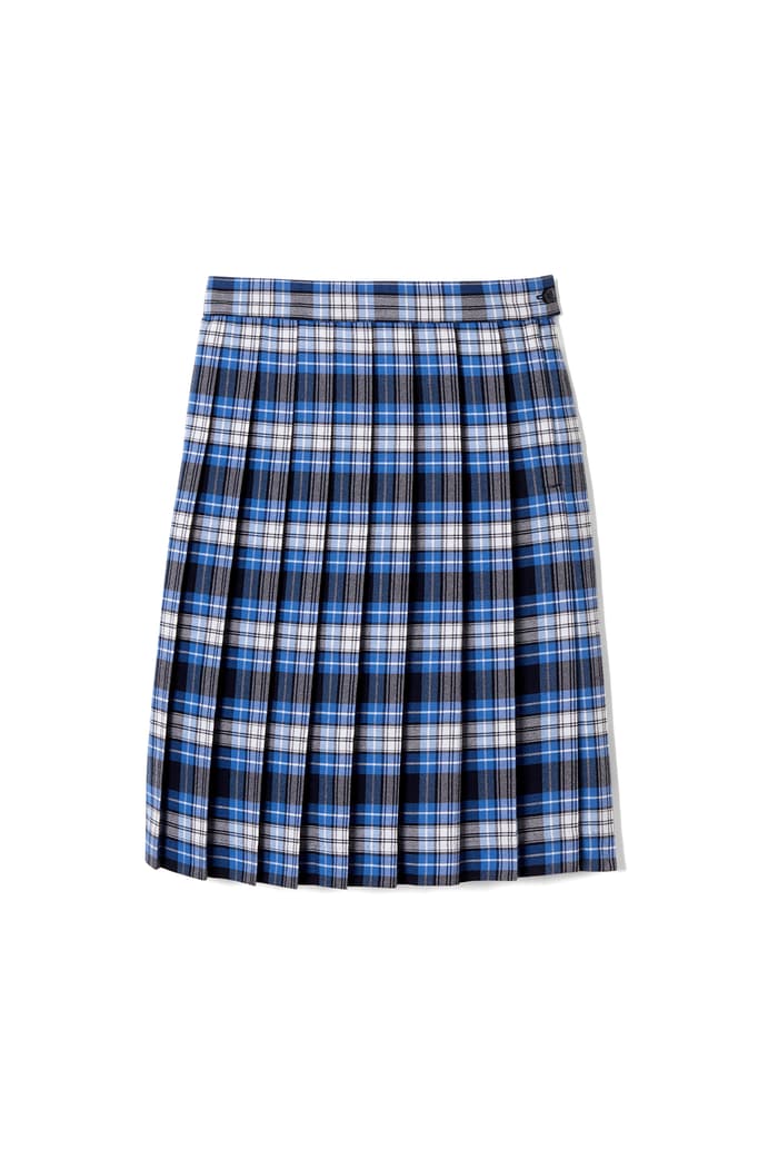 Front view of At The Knee Plaid Pleated Skirt 