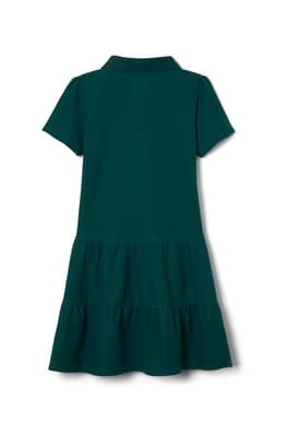 back view of  Short Sleeve Ruffle Piqué Polo Dress