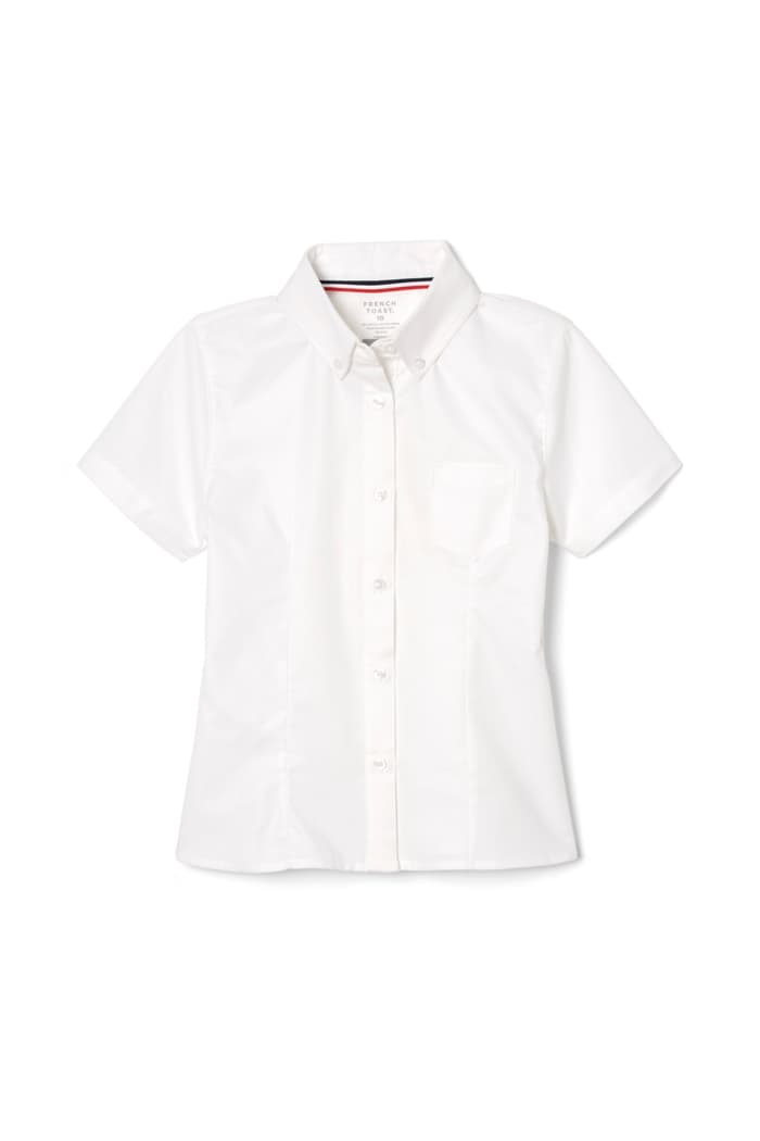 front view of  Short Sleeve Oxford Blouse with Princess Seams