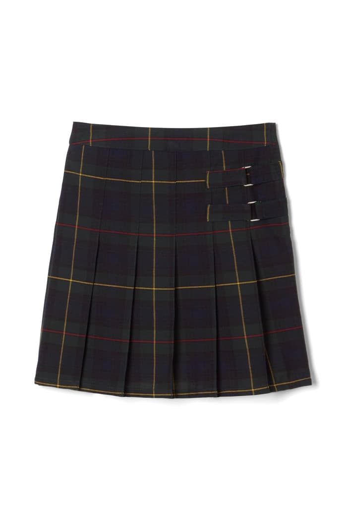 front view of  Plaid Pleated Two-Tab Skort