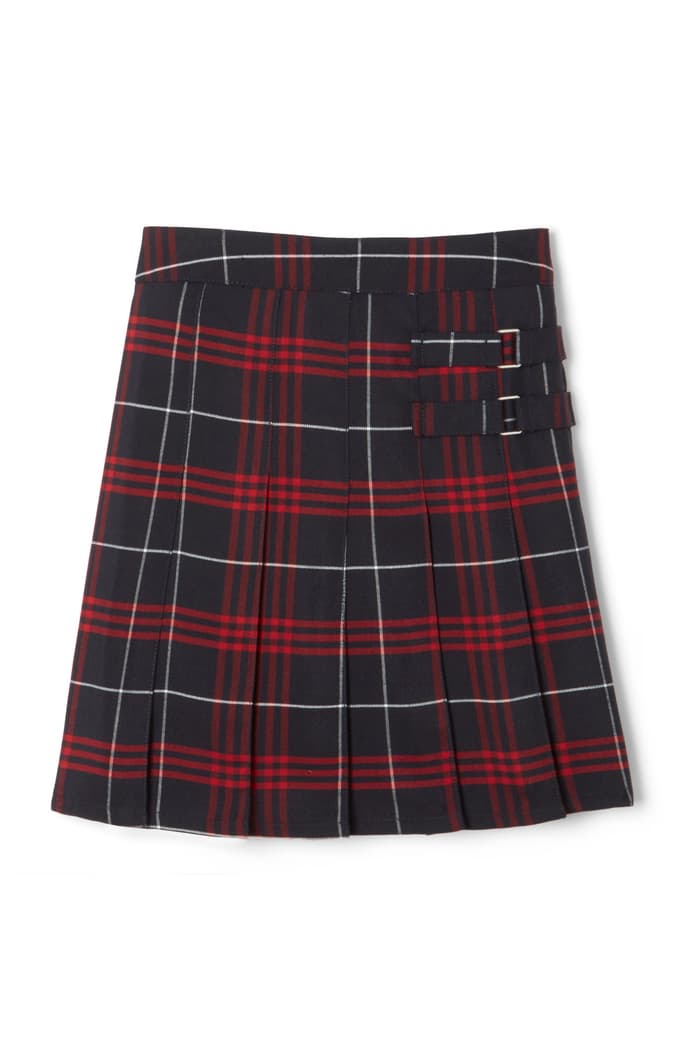 front view of  Plaid Pleated Two-Tab Skort