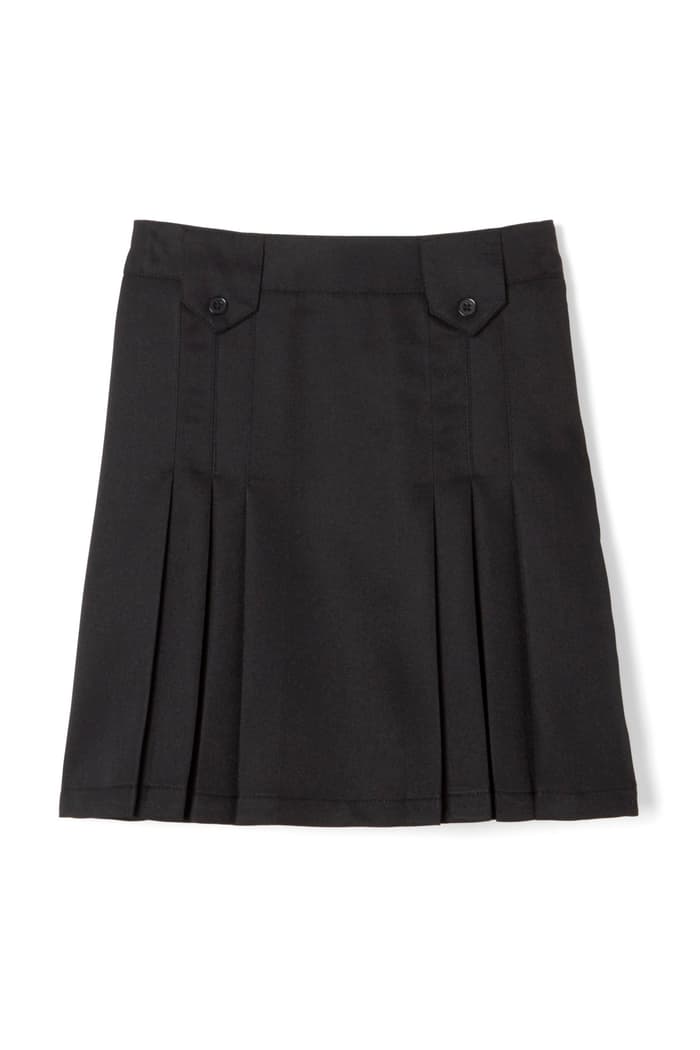 Front view of Above The Knee Front Pleated Skirt with Tabs 