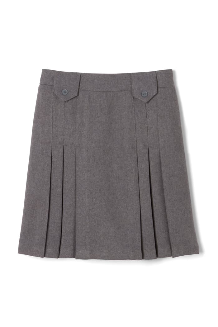 Front view of Above The Knee Front Pleated Skirt with Tabs 