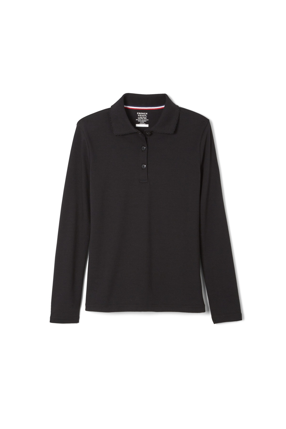 French Toast Girls' Long Sleeve Interlock Polo with Picot Collar 