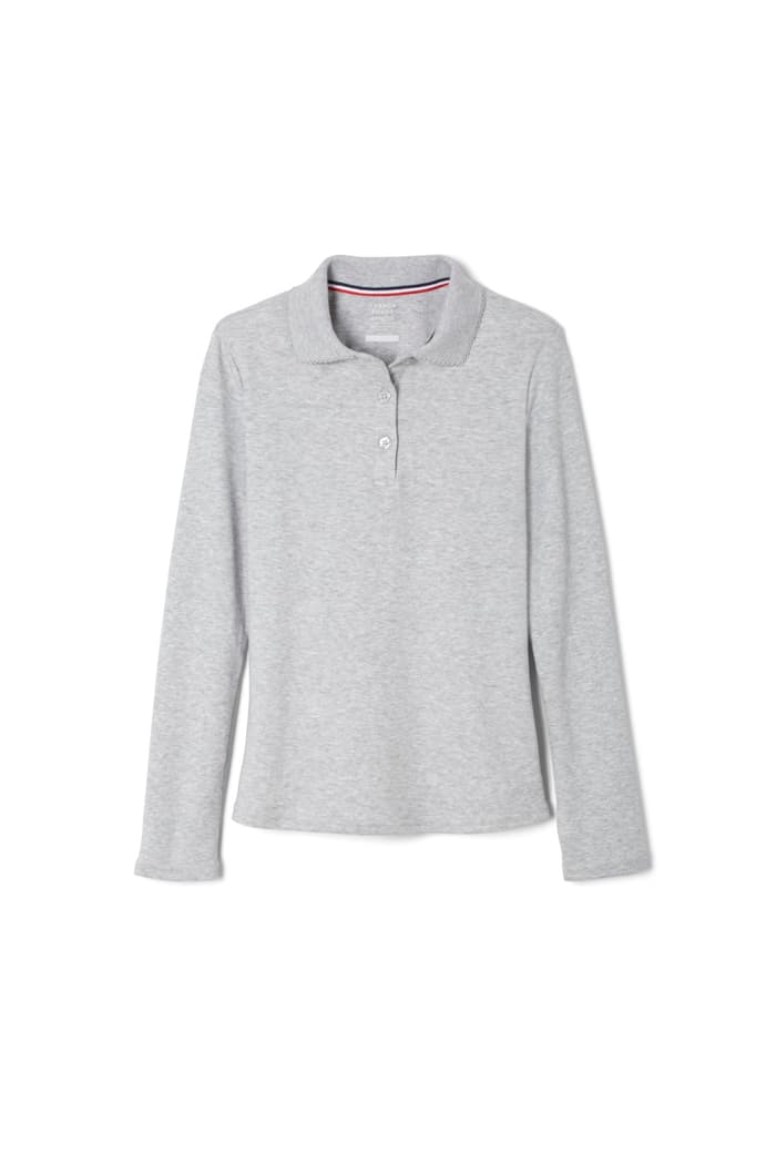 Front view of Long Sleeve Fitted Interlock Polo with Picot Collar (Feminine Fit) 