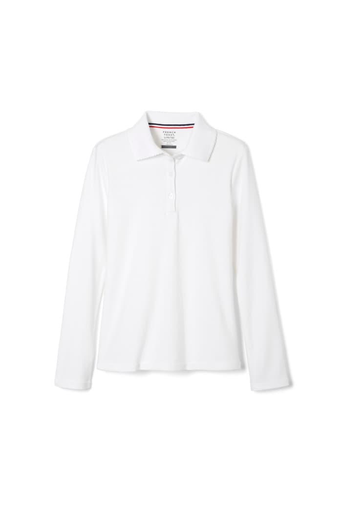 Front view of Long Sleeve Fitted Interlock Polo with Picot Collar (Feminine Fit) 