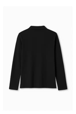 back view of  Long Sleeve Fitted Stretch Pique Polo (Feminine Fit)