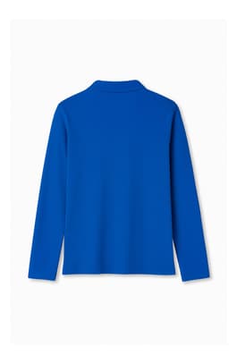 back view of  Long Sleeve Fitted Stretch Pique Polo (Feminine Fit)