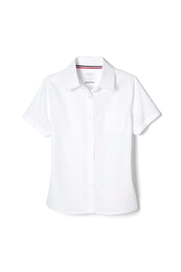 front view of  Short Sleeve Pointed Collar Blouse with Pocket