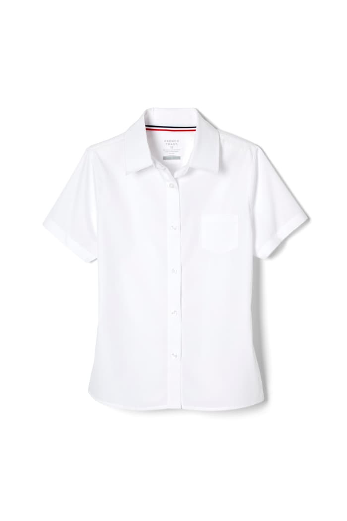 front view of  Short Sleeve Pointed Collar Blouse with Pocket