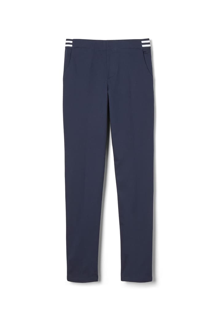 Front view of Girls' Pull-On Skinny Fit Stretch Twill Pant with Striped Elastic Waistband 
