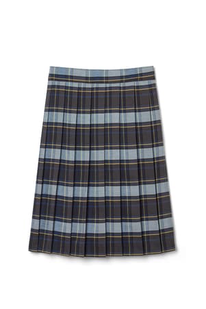 front view of  Below The Knee Plaid Pleated Skirt