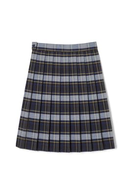 back view of  Below The Knee Plaid Pleated Skirt