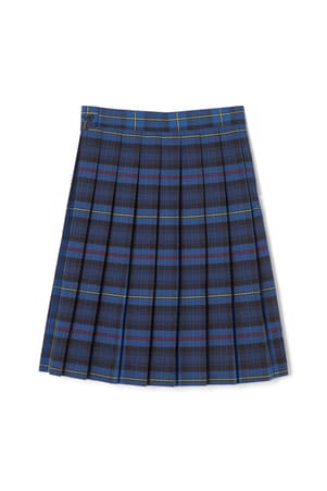 back view of  Below The Knee Plaid Pleated Skirt