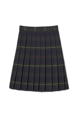 back view of  Below The Knee Plaid Pleated Skirt