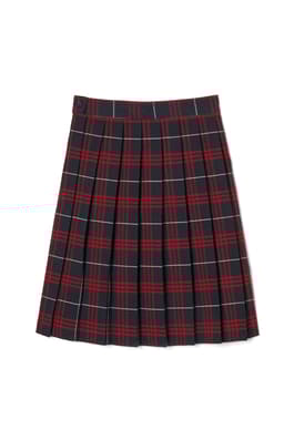back view of  Below The Knee Plaid Pleated Skirt