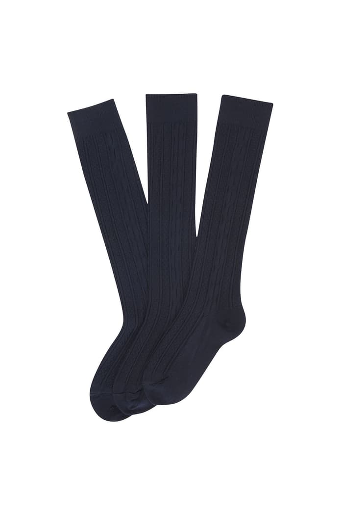 Front view of Nylon Cable Knee-High Socks 3-Pack 